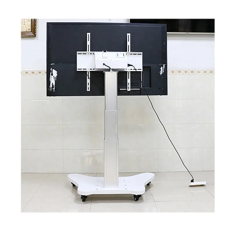 JGST Hot Sales OEM Motorized Electric flip up drop down height angle adjustable movable TV floor Stand mount trolley Cart lift