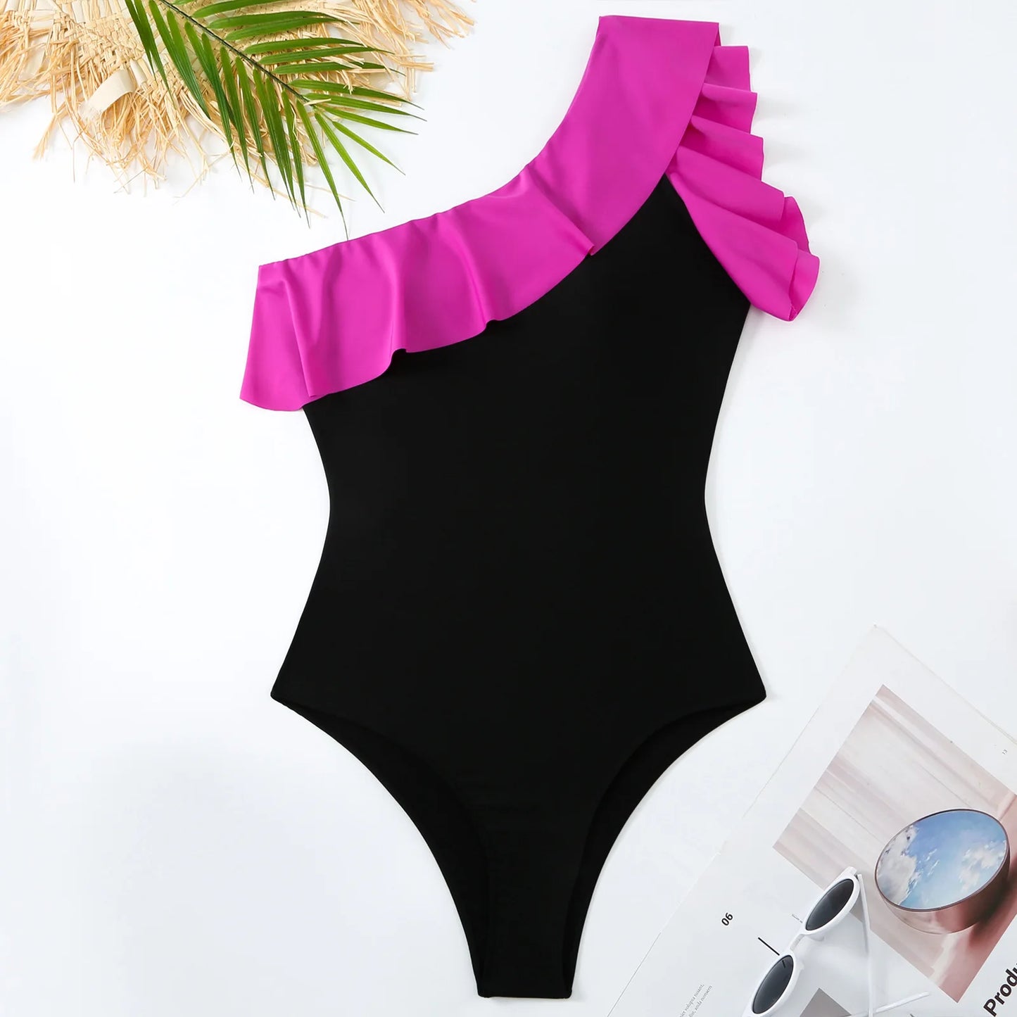 One Shoulder Bikini Ruffle Sleeveless Swimsuit 2 pcs One-pieces +Cover-up Skirt Bikini Befree Body Two piece Beach Party Lace Up