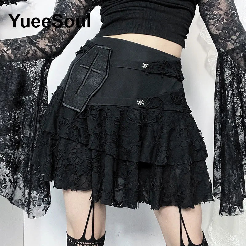 Gothic Mini Skirts 2024 New Harajuku Punk Goth Dark Grunge Y2K High Waist Women Skirts 2000s High Street Women's Skirt