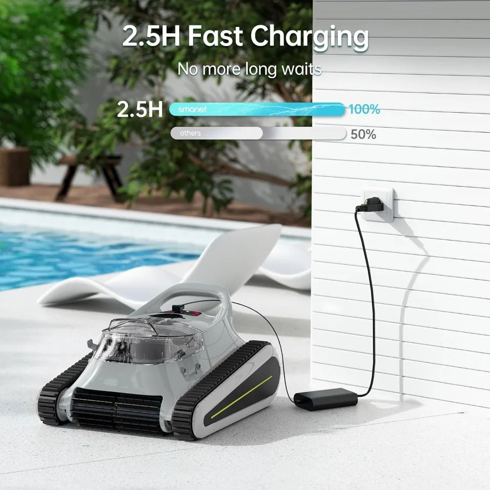 Cordless Robotic Pool Cleaner: Automatic Pool Vacuum Robot Lasts 150 Mins Powerful Suction LED Indicator Self-Parking