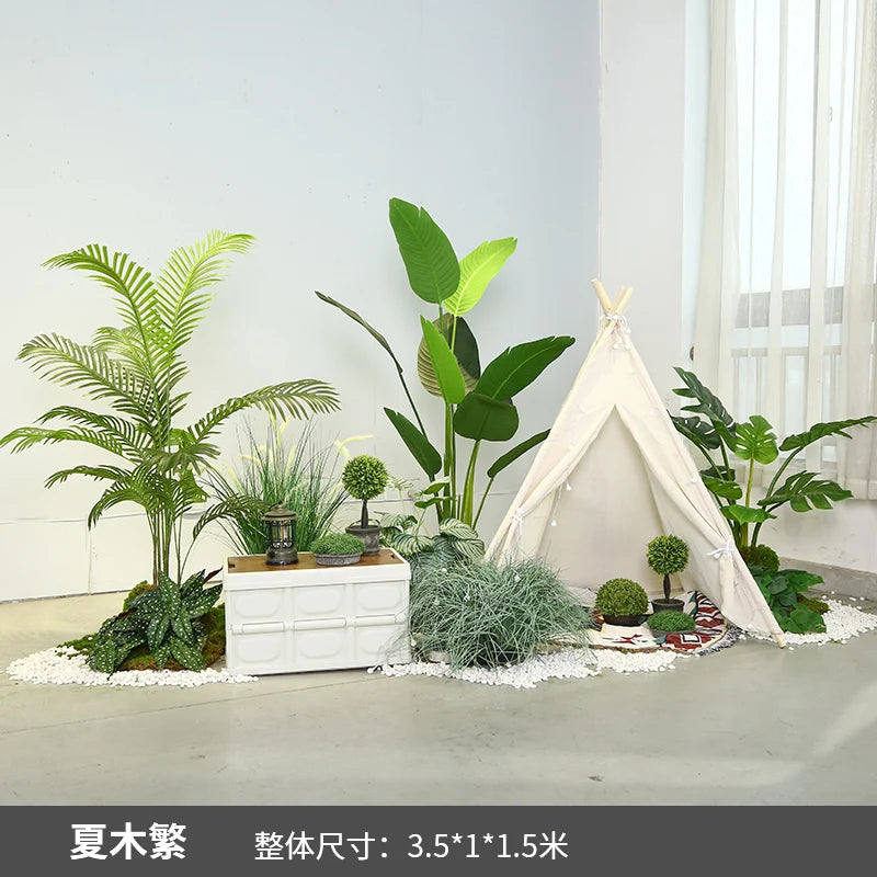 Simulation of green plant landscaping camping combined balcony landscape indoor fake green plant window decoration stair corner