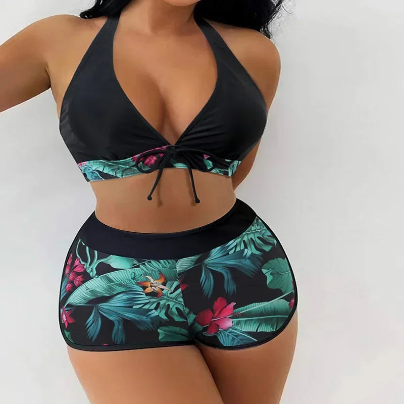 Swimwear Women Split Body Swimsuit 2-piece Set Lace Up Underwear High Waisted Flat Corner Pants Beachwear Spring Summer 2024