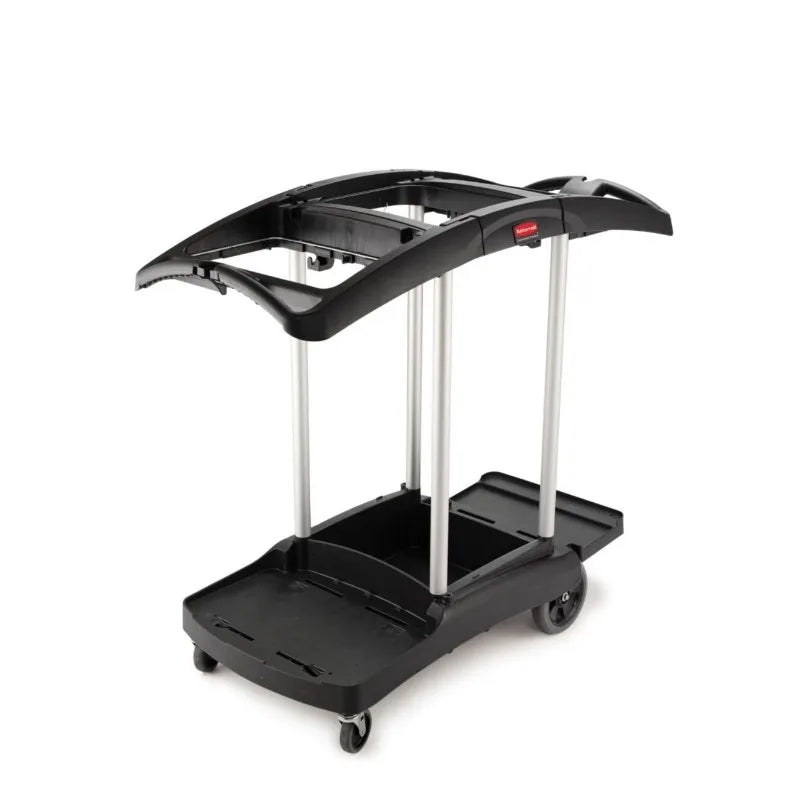 Commercial Products Housekeeping Service Cart , Black 38." x 21" x 49", Utility Rolling Cart for Transport Cleaning Equipment