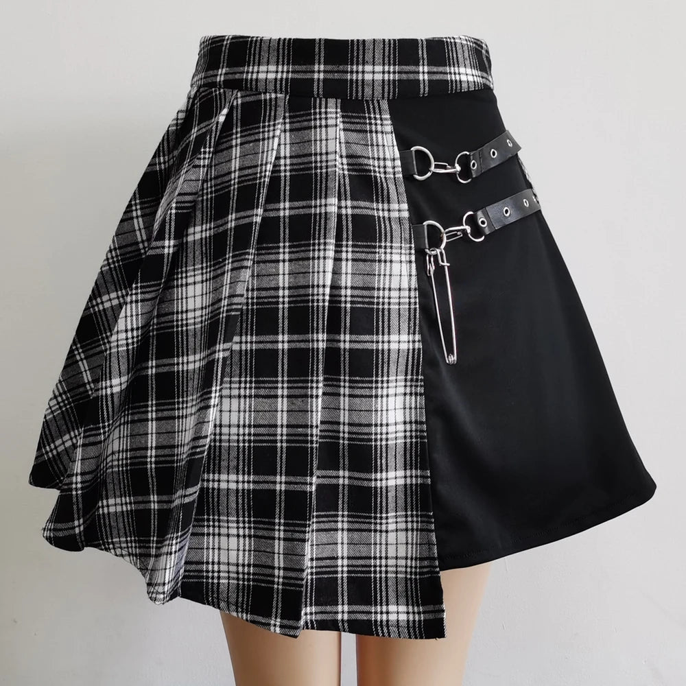 FICHOR Streetwear Mall Goth Skirt Women Harajuku Y2k E-girl High Waist Bandage Mini Skirt Dark Gothic Punk Emo Alt Club Wear