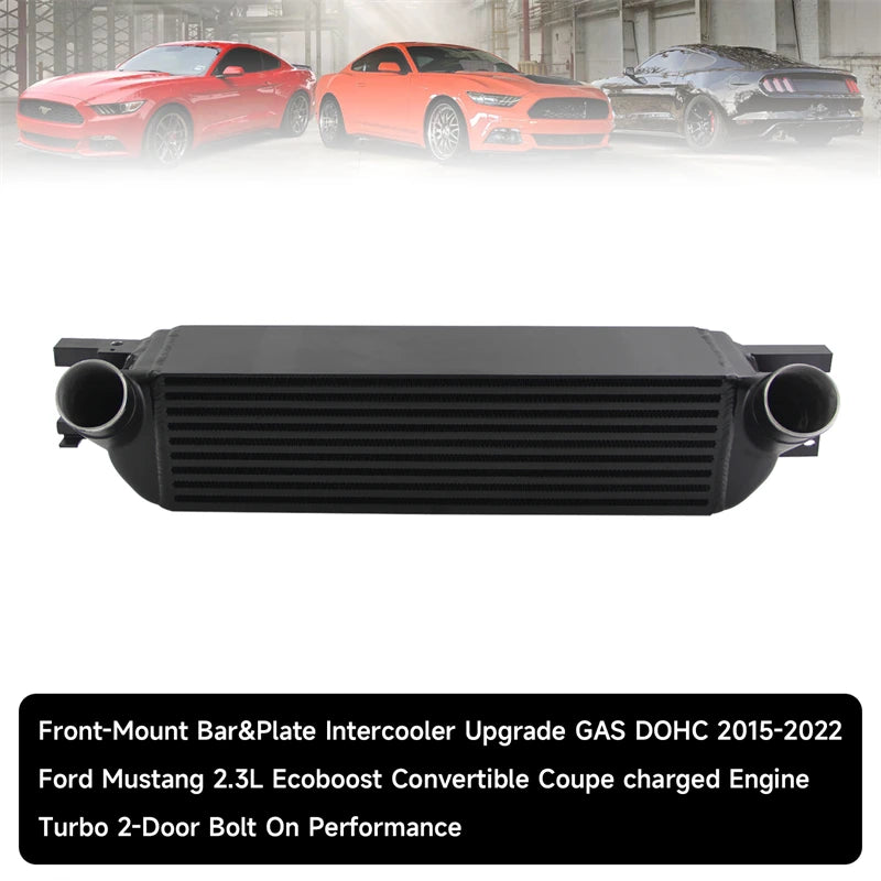 Intercooler Performance Front Upgrade Fits for Ford Mustang 2.3L EcoBoost 2015-2020 Black/Silver Bar&Plate