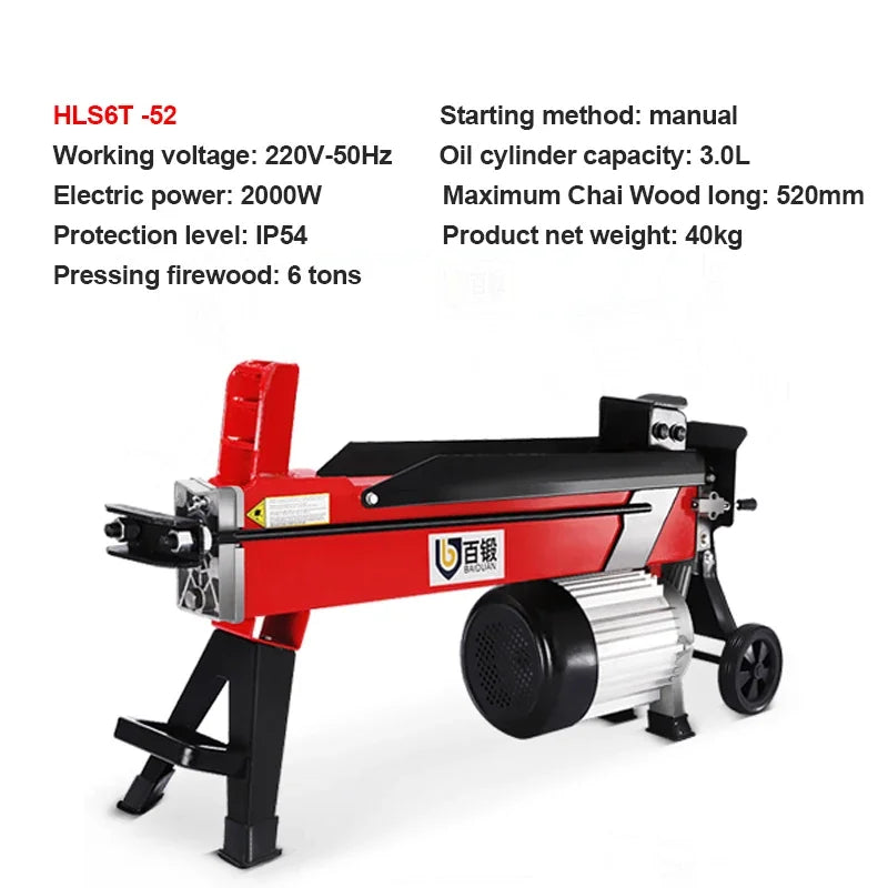 Electric Wood Splitting Machine 6T Electric Firewood Cutting Machine Electric Log Splitter for Wood Logging Chopping Wartifact