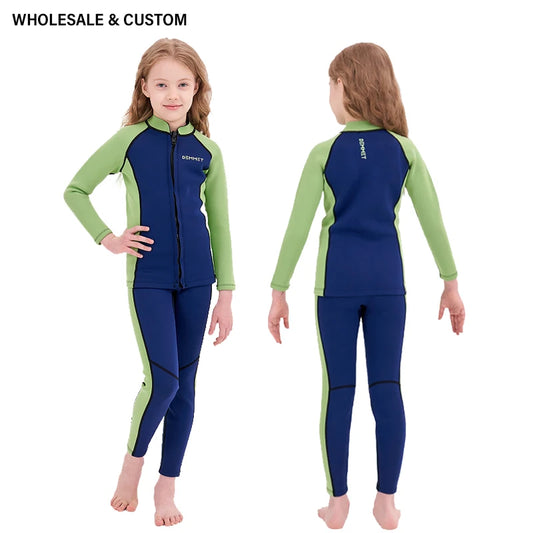 Wholesale Custom Kid Wetsuit Boy Girl 2 Pieces Split Long Sleeves Pants Swimsuit Neoprene Warm Swimming Diving Surf Swimwear