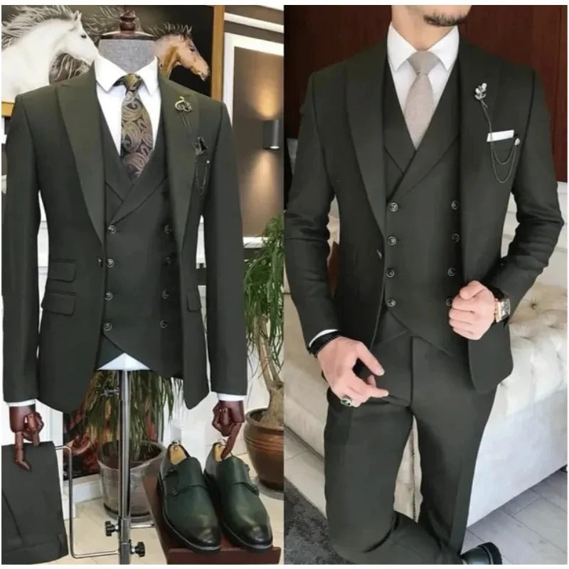 Business  Formal Men's Slim Fit Suits 3 Pieces Wedding Groom Prom Blazer Jacket Vest Pant Sets