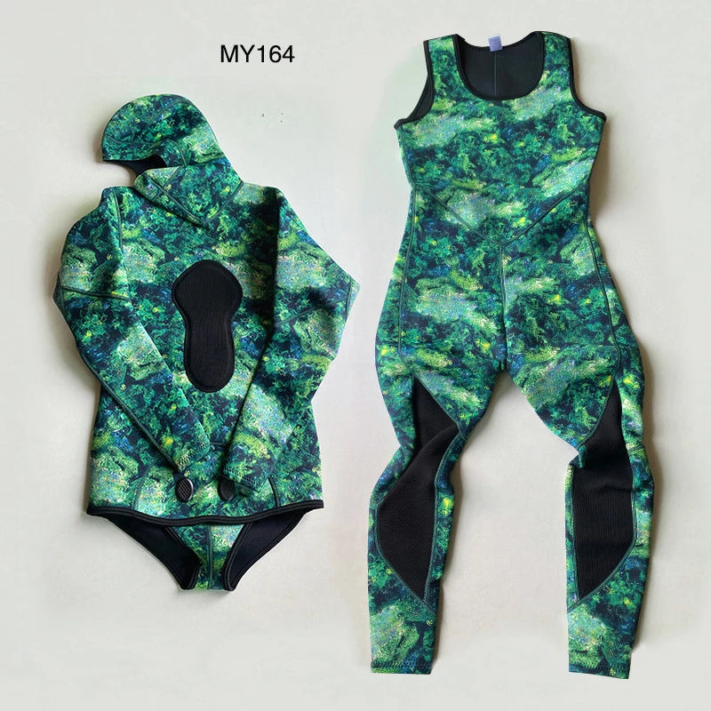 3mm Neoprene Wetsuit Men's Hooded Camouflage Diving Suit Snorkeling Spearfishing Winter Thermal 2 Pieces Set Swimsuit