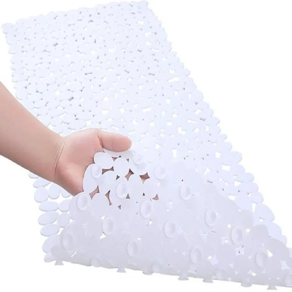 Non-Slip Bath Tub Shower Mats Pebble Shape Machine Washable Bathtub Mat With Drain Holes Suction Cups For Bathroom