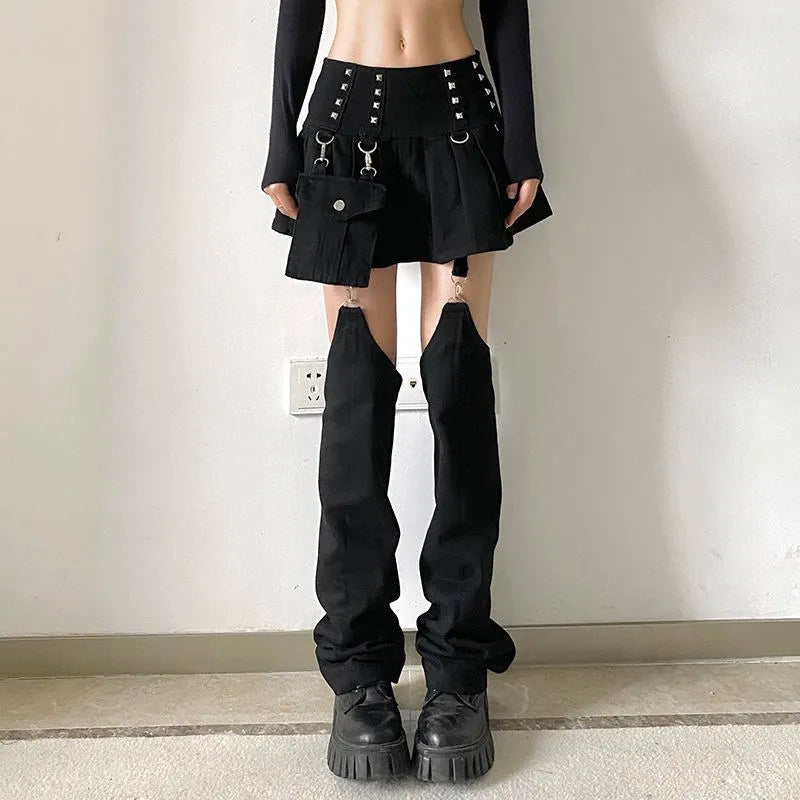 Goth overalls mini skirt y2k detachable loose mini skirt summer vintage street women's skirt korean style casual dress punk 2022