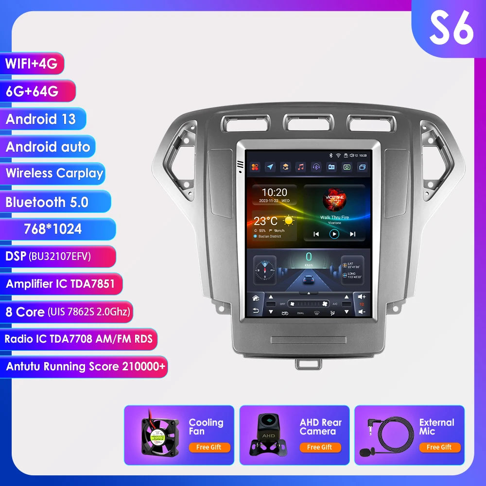 Ossuret 9.7inch Android13 Car Radio For Ford Mondeo MK4 Galaxy 2007 - 2010 Auto AC CarPlay DSP RDS GPS Navi UI7862 Multimedia