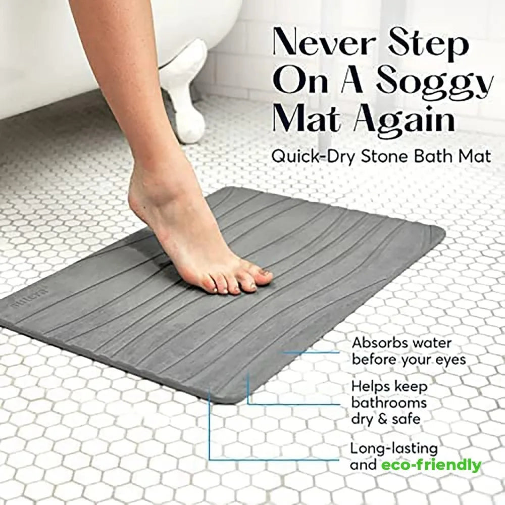 Stone Bath Mat, Diatomaceous Earth Shower Mat, Non-Slip Super Absorbent Quick Drying Bathroom Floor Bath Mats Bathroom