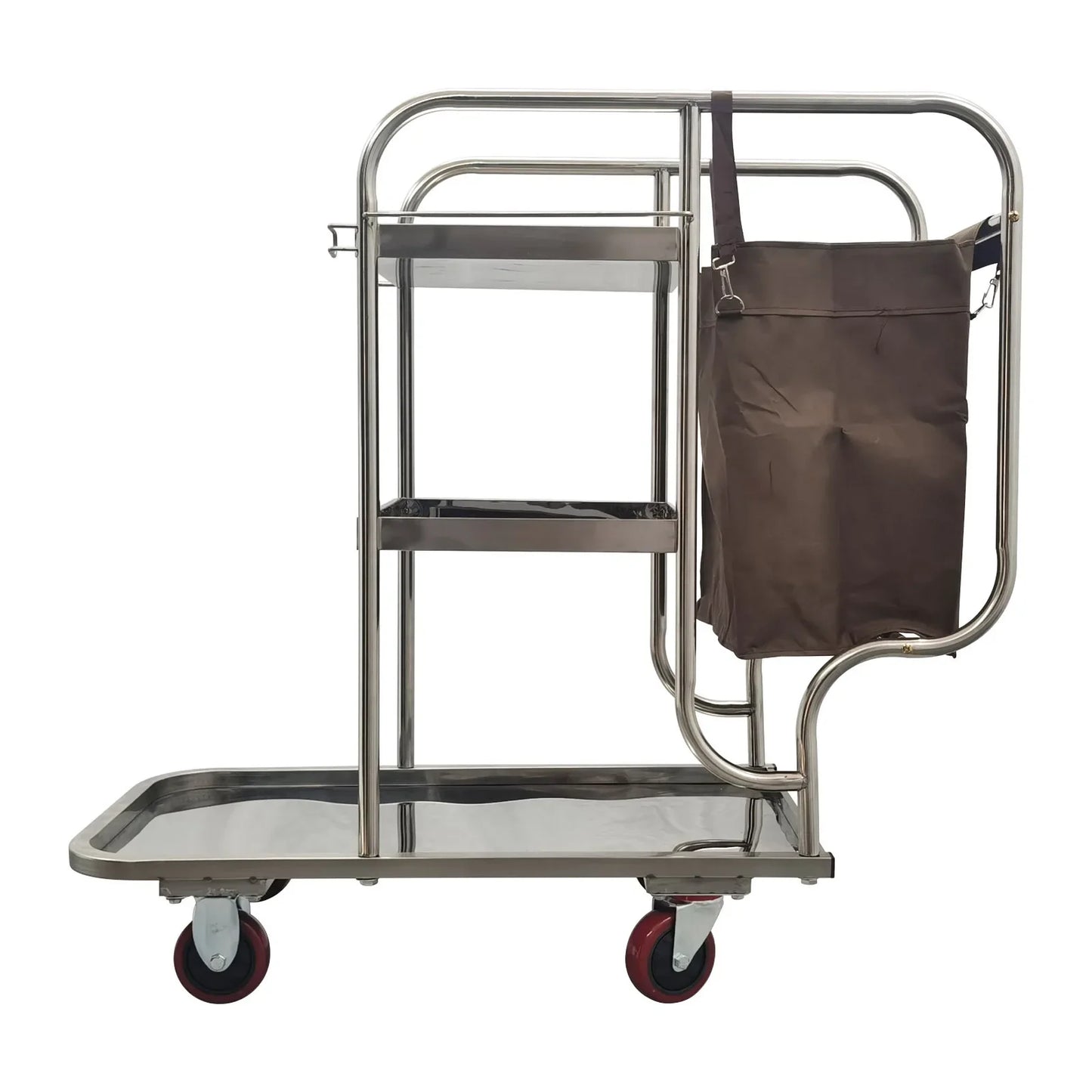 Stainless Steel Janitor With Bag 3 Shelf Housekeeping Cart Cleaning Supply Trolley