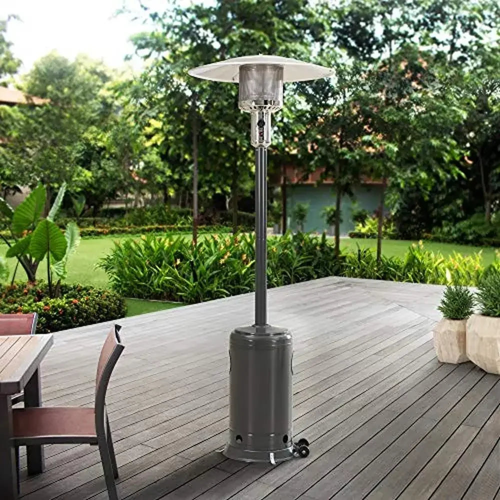 Gas Patio Heater Portable Propane Heater 47000 BTU Auto Shut Off Safety Valve Wheels Gray Outdoor