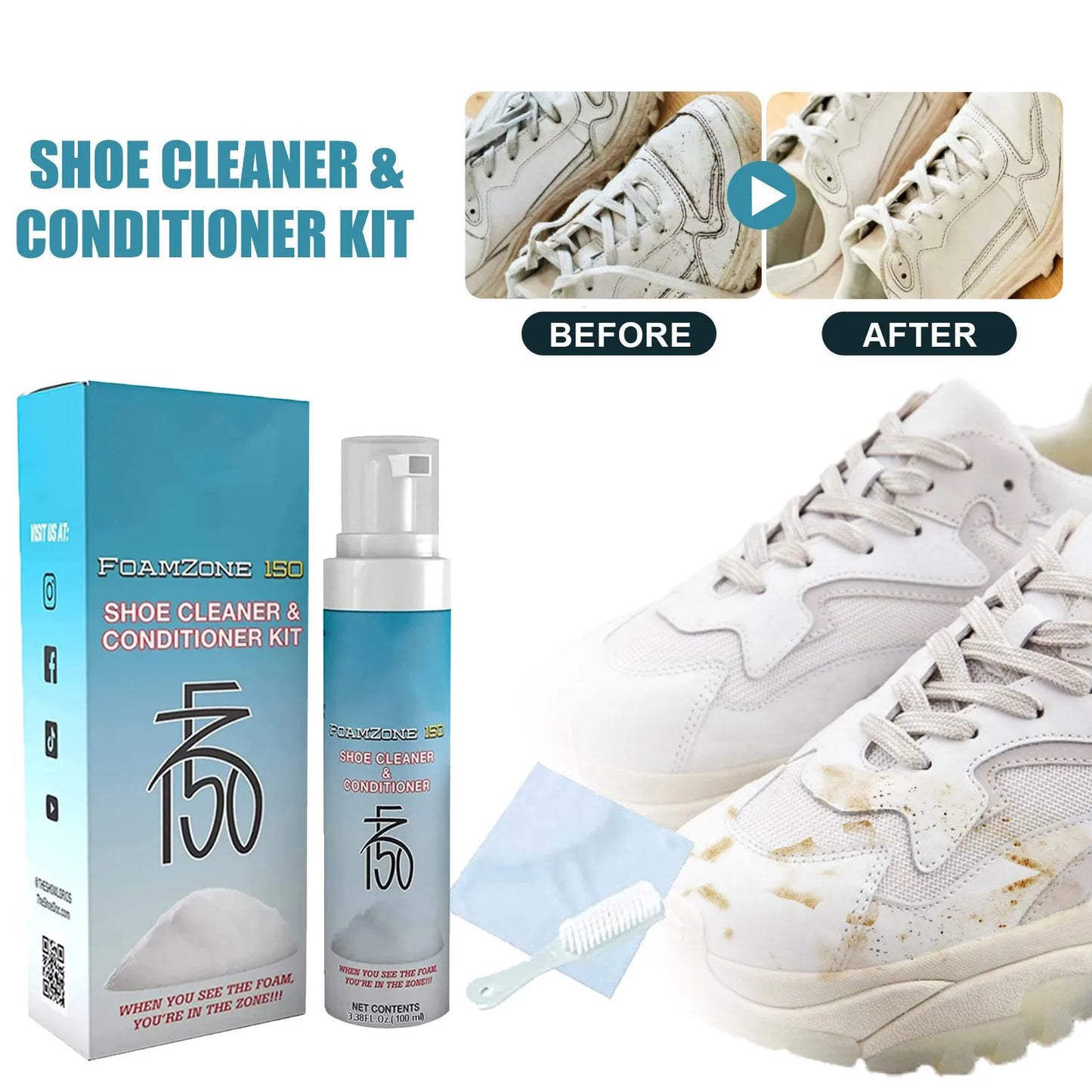 100ml Shoe Cleaner With Brush Set Foam Cleanser For White Shoes Stain Yellow Removal Portable Boot Sneaker Whitening Cleaner