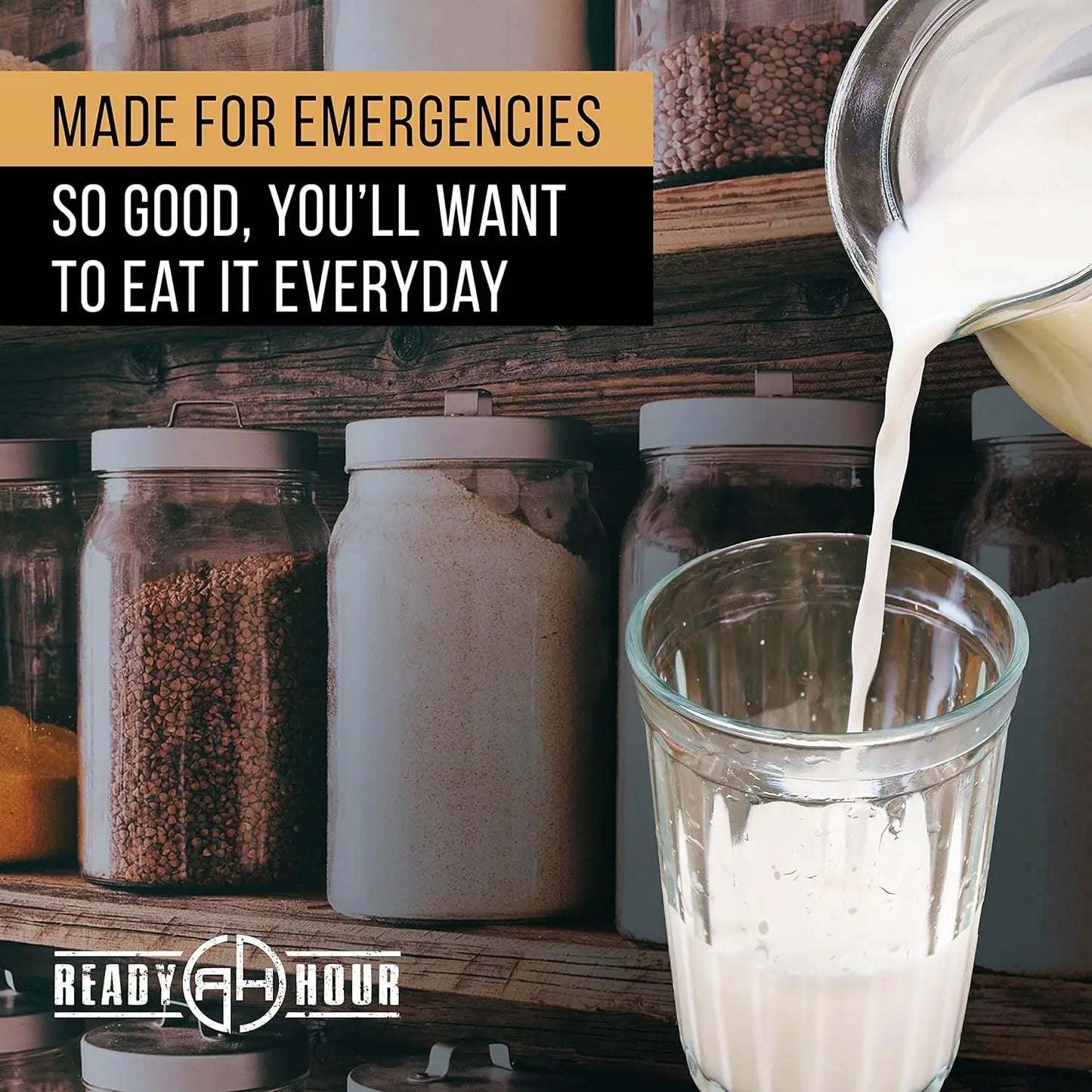 Ready Hour, Bulk Powdered Milk, Real Non-Perishable Whey, 25-Year Shelf Life, Portable Emergency and Adventure Food