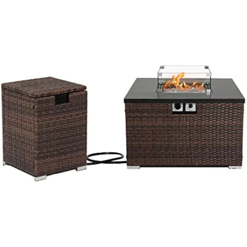 Outdoor Propane Burning Fire Pit W Tank Table，40000 BTU, Free Lava Rocks, Waterproof Cover，Fire Pit Table