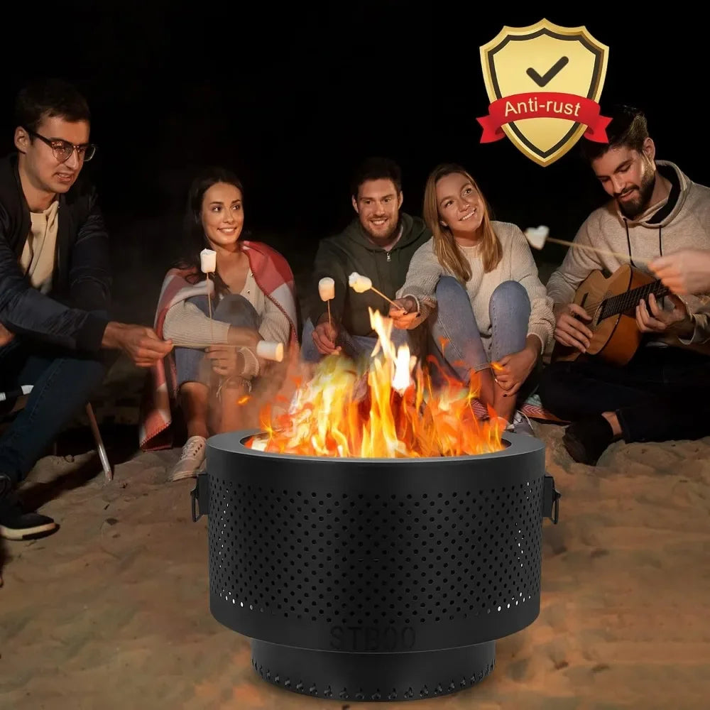 Smokeless Fire Pits for Outside with Portable Carrying Storage Bag, 20x14 Inch Firepits Outdoor Wood Burning, Low Smoke Ou