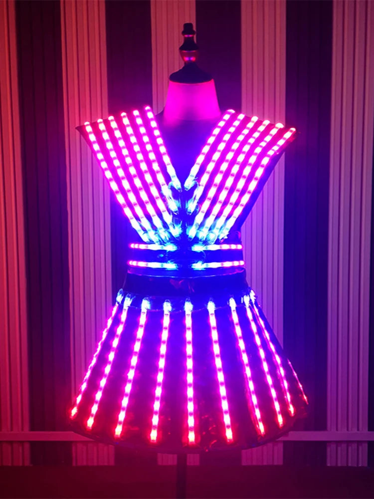 LED illuminated JK women's dance dress, bra and shorts, Alice shoulder armor set, ballroom costume, JK group, fashionable