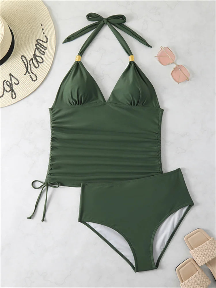 Two Pieces Set Bikini Tankini Swimsuit Women 2023 New Push Up Solid Black Swimwear Bathing Suit Female Brazilian Summer Beach