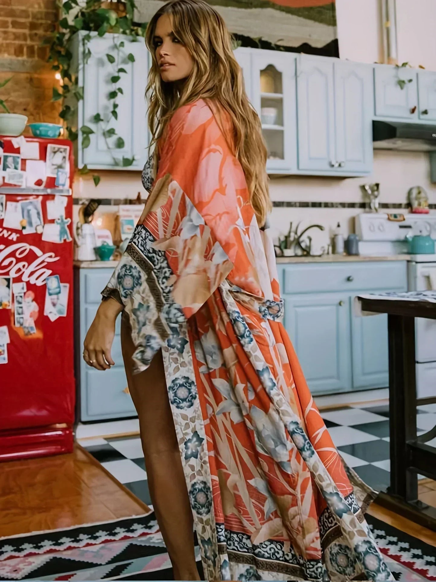 Bohemian Printed Summer Beach Wear Bikini Wrap Dress Tunic Summer Women Swimsuit Cover-ups