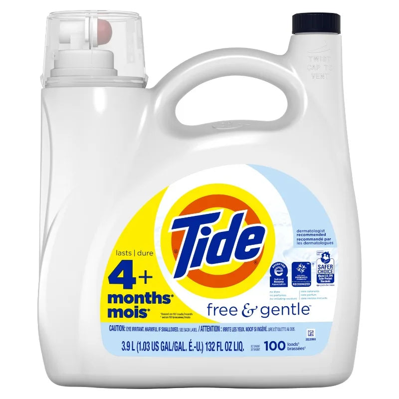 Free & Gentle Liquid Laundry Detergent, 100 Loads, 132 fl oz