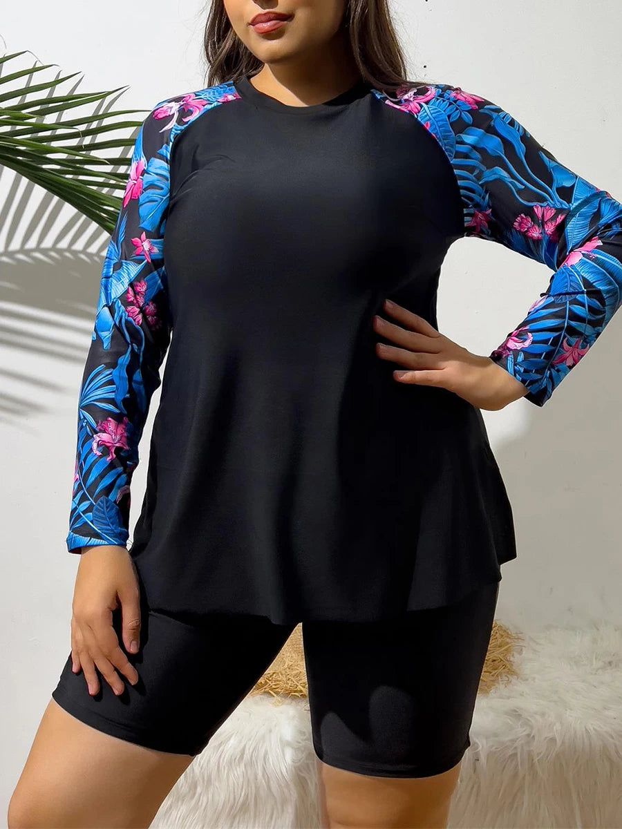 Large Plus Size Long Sleeve Surfing Suit 2 Piece Swimsuit Women Swimwear  Suit Beachwear