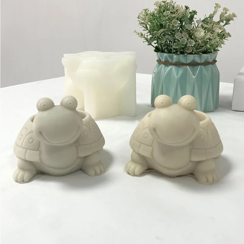 3D Flower Pot Concrete Cement Mould DIY Turtle Vase Pen Holder Silicone Mold Handmade Epoxy Resin Molds for Home Gardening Decor