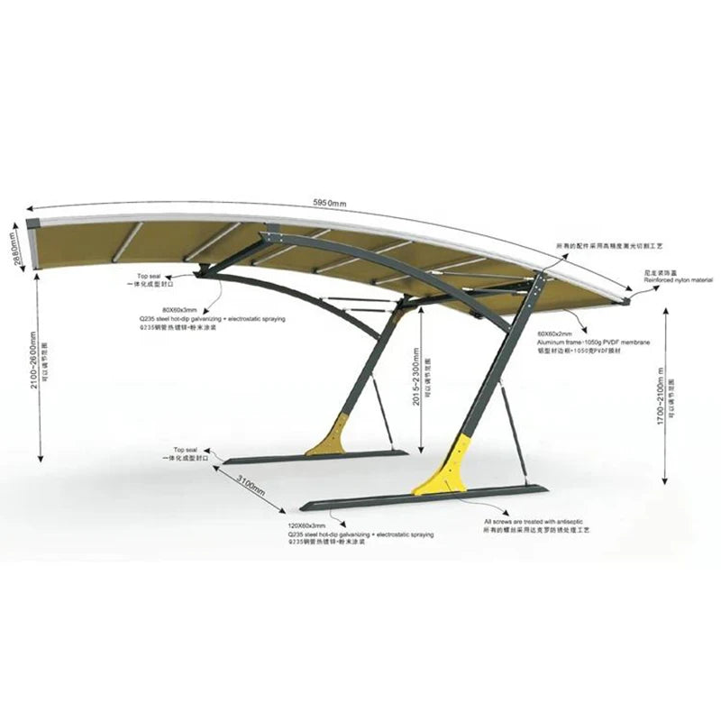 professional single & double car parking shade/modern design waterproof sun shade carport