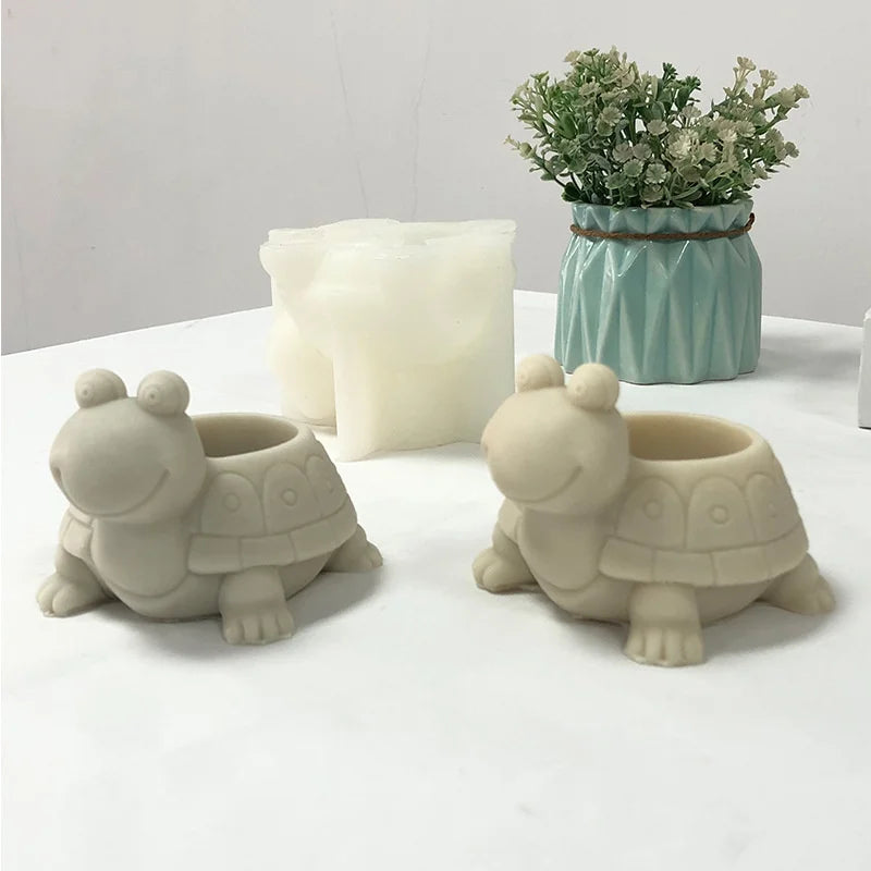 3D Flower Pot Concrete Cement Mould DIY Turtle Vase Pen Holder Silicone Mold Handmade Epoxy Resin Molds for Home Gardening Decor