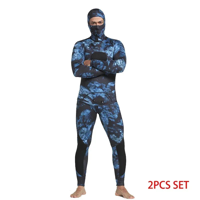 Mens Speafishing Wetsuit 3mm Neoprene 2 pieces Set Camouflage Diving Suit  Scuba  Surfing Jumpsuit for cold water Swimsuit