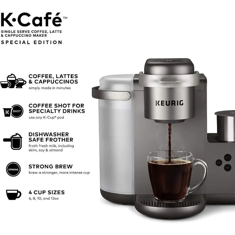 Keurig K-Cafe Special Edition Coffee Maker with Latte and Cappuccino Functionality - Convenient Brewing - (Nickel) Bundle