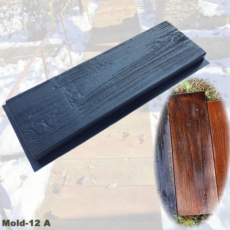 5X Imitation Wood Grain DIY Path Maker Paving Cement Brick Mold Stepping Pavement Road Concrete Mould