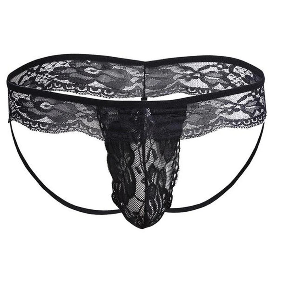 Men Lace See Through Sissy Gay Pouch Thong Briefs Underwear Hollow Transparent Sensual Panties Underpants Breathable Nightwear