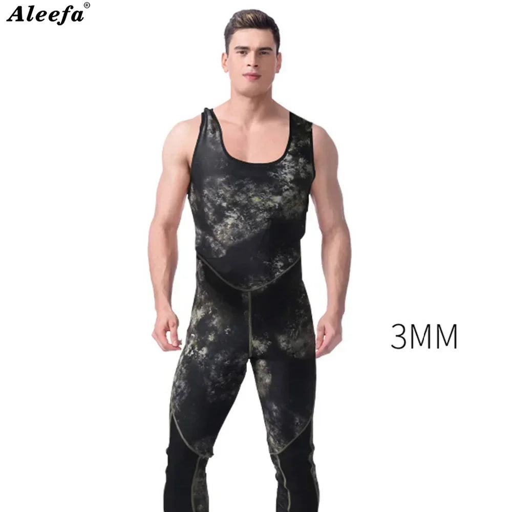 Mens Speafishing Wetsuit 3mm Neoprene 2 pieces Set Camouflage Diving Suit  Scuba  Surfing Jumpsuit for cold water Swimsuit