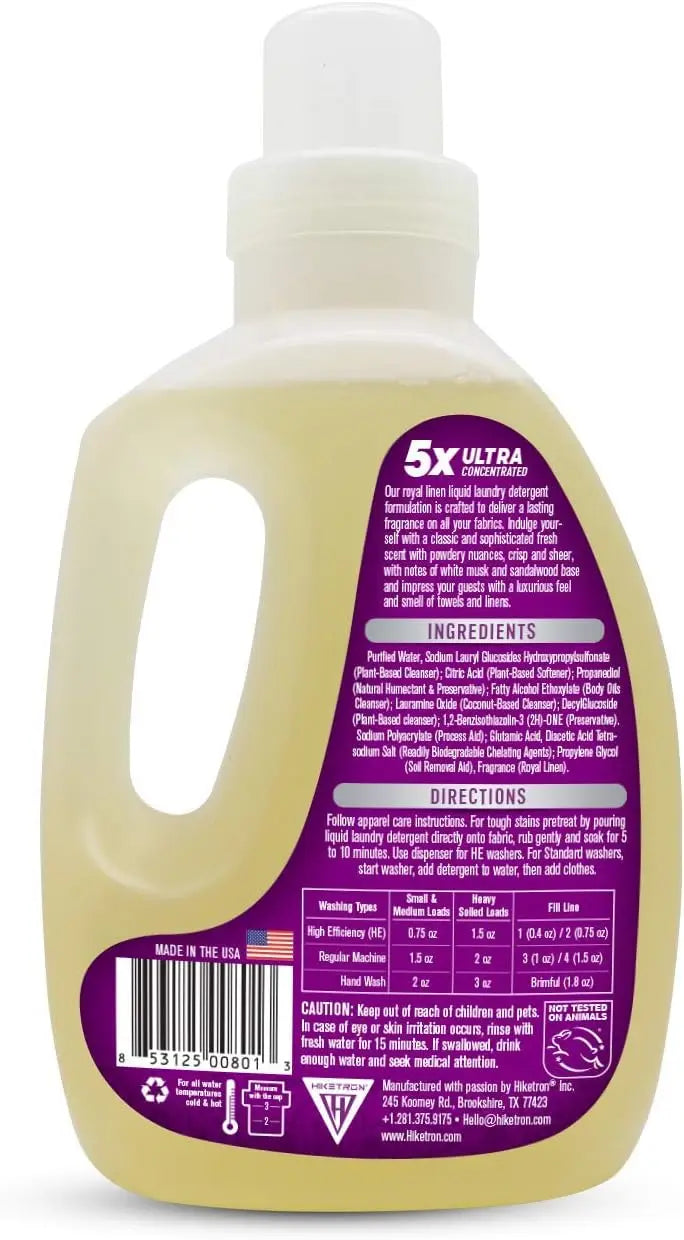 5X Ultra Concentrated Long Lasting Scented Liquid Laundry Detergent Removes Tough Stains Machine Friendly Royal Linen