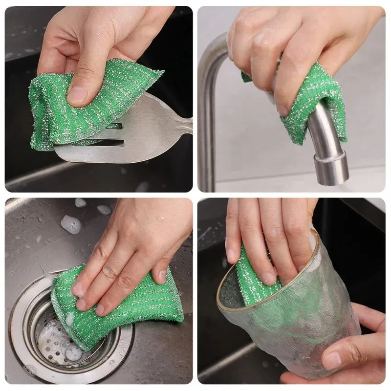 Sponge Rags Steel Wire Non-oil Brush Rag Reusable Double Sided Cleaning Cloth Dishrag Dishcloth Kitchen Cloths Towels Products