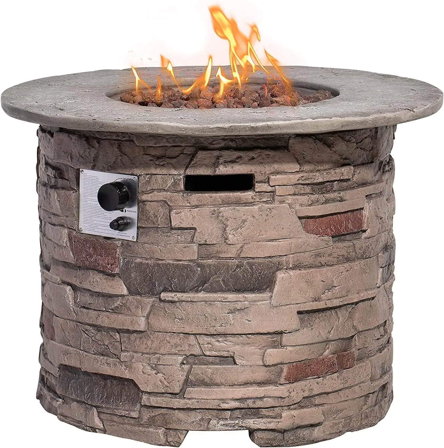 Outdoor Propane Fire Pit Table 32-inch Imitation Stone Square Concrete Propane Fire Pit with Lava Rocks and Rain Cover