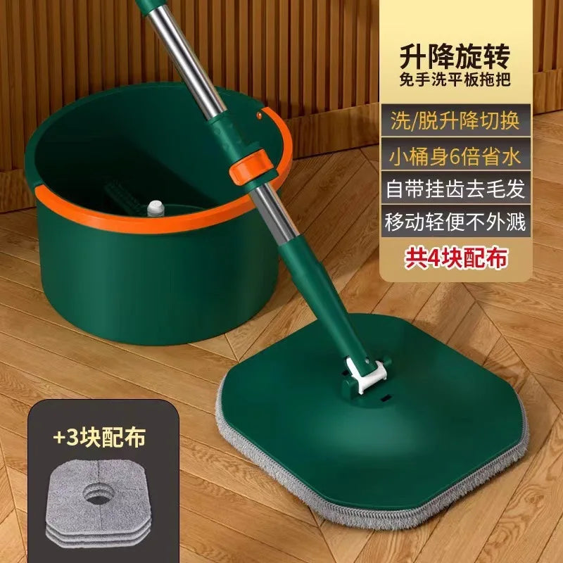 Spinning Mop with Bucket Hands Free Squeeze Mop Auto Breakaway Flat Mop Floor Cleaning Tool with Washable Microfiber Pads