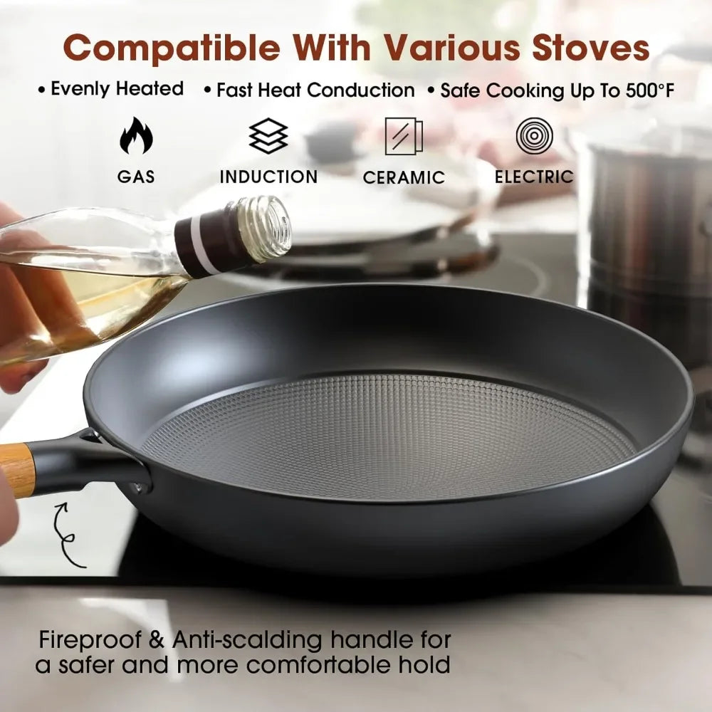 Non Stick Frying Pans - 8 inch & 10 inch Frying Pan Nonstick Set, Honeycomb Lock Oil Cast Iron Skillets, Dishwasher Safe