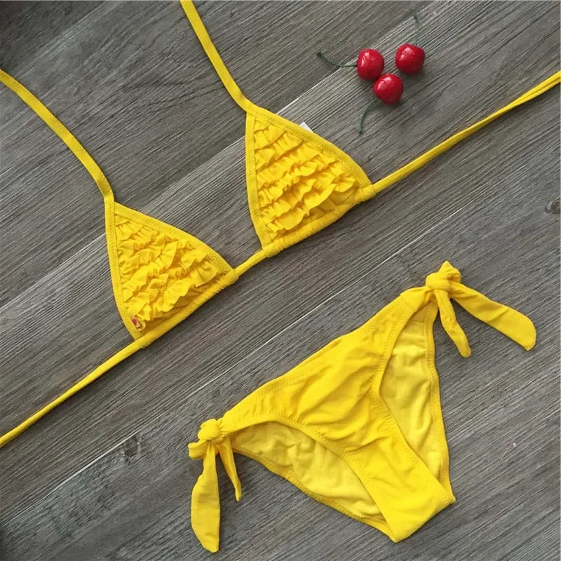 Girls Swimwear Bikini Menina Cute Kids Two Pieces Swimwear Quality Children Bathing Suits Kids Falbala Biquini Infantil 4 Colors