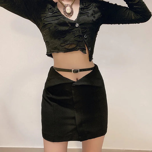 Summer Goth Dark Mini Skirts Fashion Streetwear Y2k E-girl Grunge Black High Waist Bodycon Skirt Gothic Punk 2023 Women Clothes