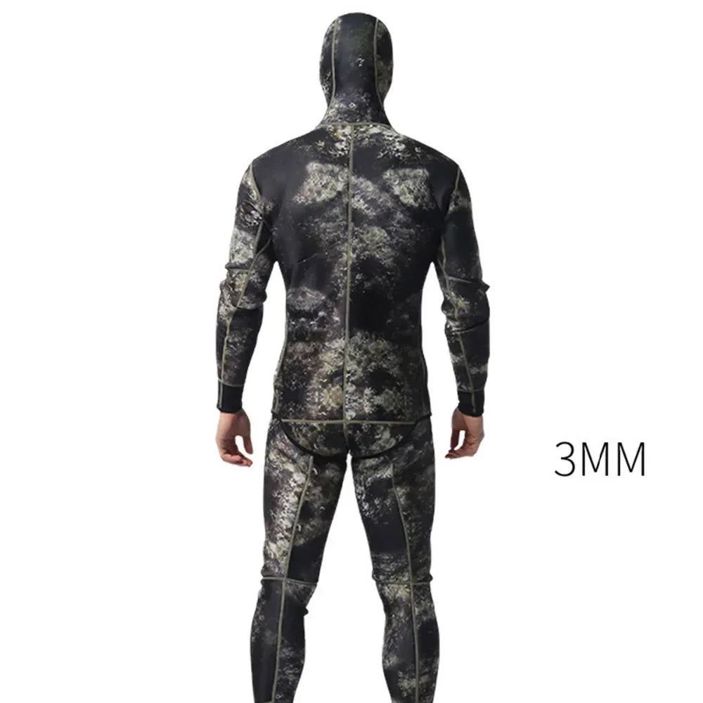 Mens Speafishing Wetsuit 3mm Neoprene 2 pieces Set Camouflage Diving Suit  Scuba  Surfing Jumpsuit for cold water Swimsuit