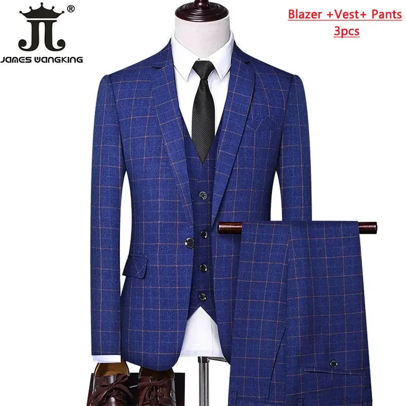 Blazer Vest Pants  Boutique Plaid Men's Formal Groom Wedding Dress Slim Suit 3Pcs or 2Pcs Men's Casual Business Suit Tuxedo