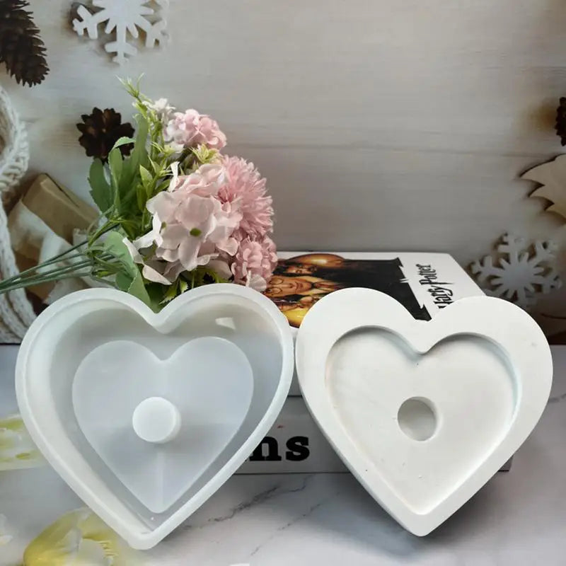 Heart Shape Candlestick Plaster Silicone Mold Candle Holder Concrete Cement Mold DIY Handmade Resin Craft Mould Home Decoration