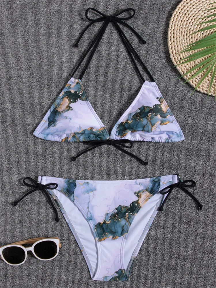 Swimwear 2023 New Swimsuit Women Bikini Micro Floral Bikinis Set Beach Thong Bathing Suit Girls Lace Up Two Pieces Swim Suits