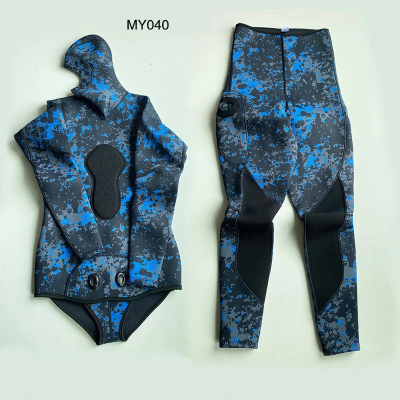 2 Pieces Set Wetsuit 3mm Neoprene Wetsuit Men's Hooded Camouflage Diving Suit Snorkeling Spearfishing Winter Thermal Swimsuit