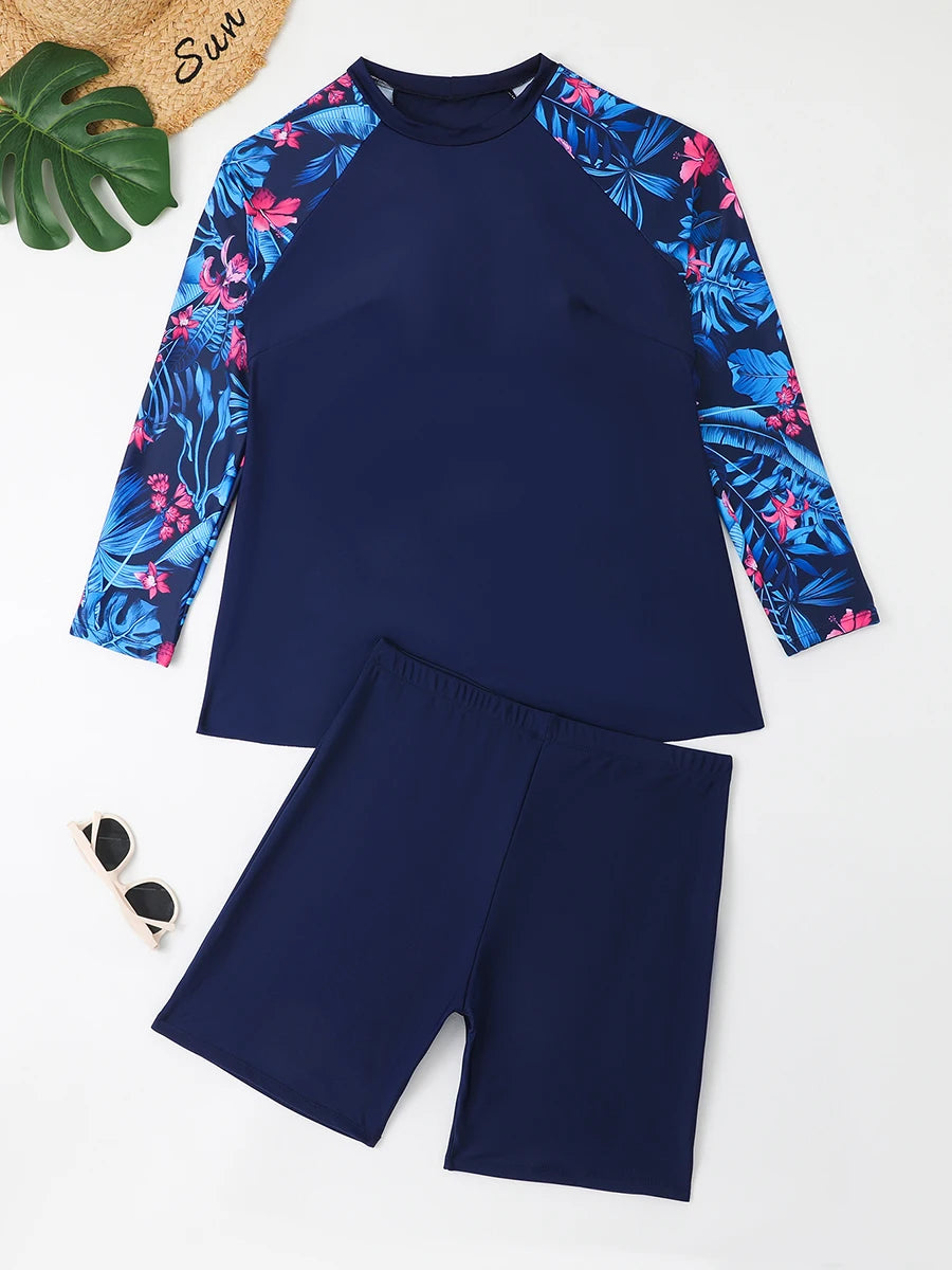 Large Plus Size Long Sleeve Surfing Suit 2 Piece Swimsuit Women Swimwear  Suit Beachwear