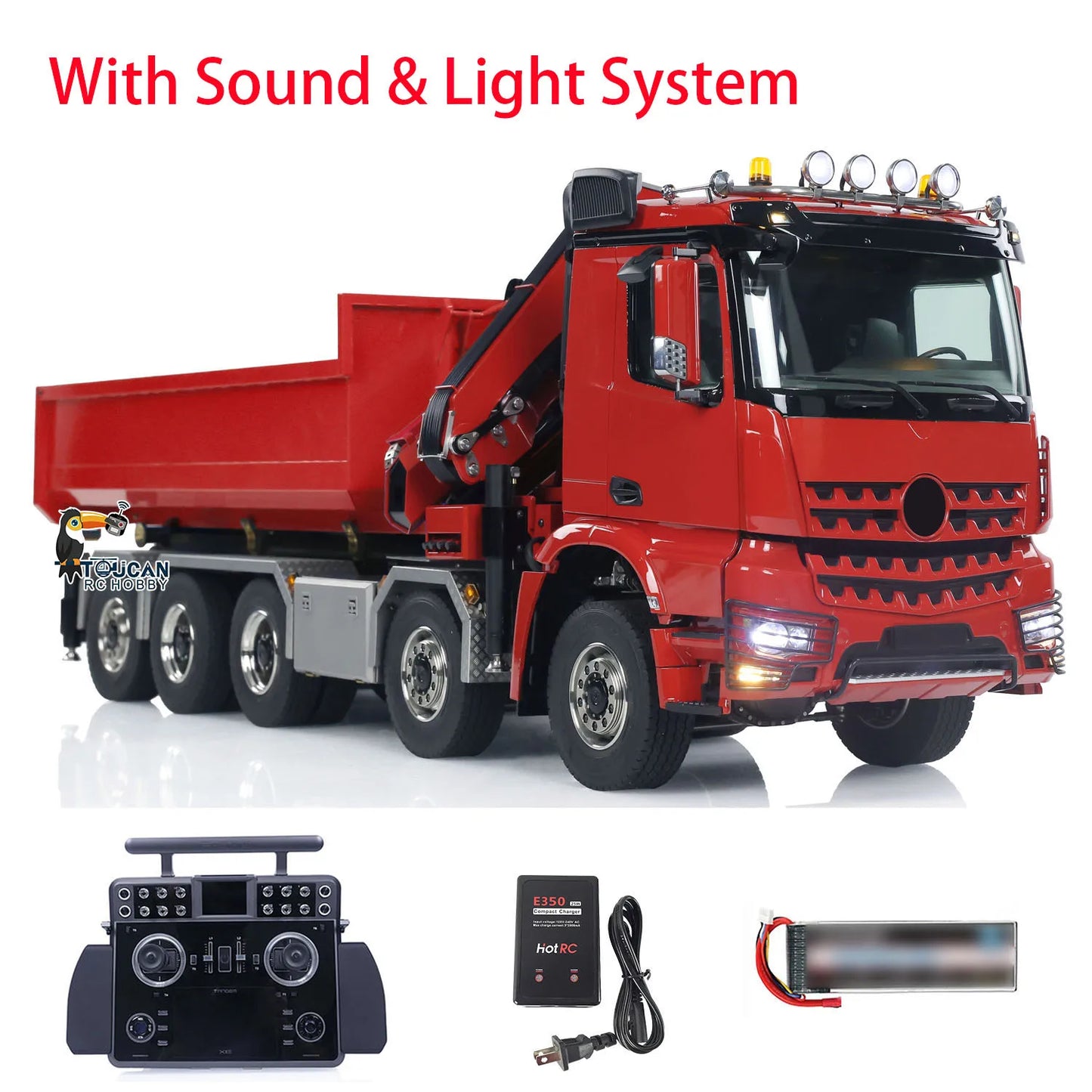 1/14 10x10 Metal Hydraulic Crane RC Full Dump Truck Lorry Remote Control Finished Car Rear Axle Steering XELite Light Sound Toys